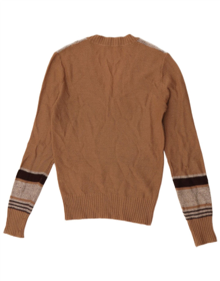 Vintage Damen Crop V-Ausschnitt Pullover Pullover IT 44 Mittelbraun gestreift