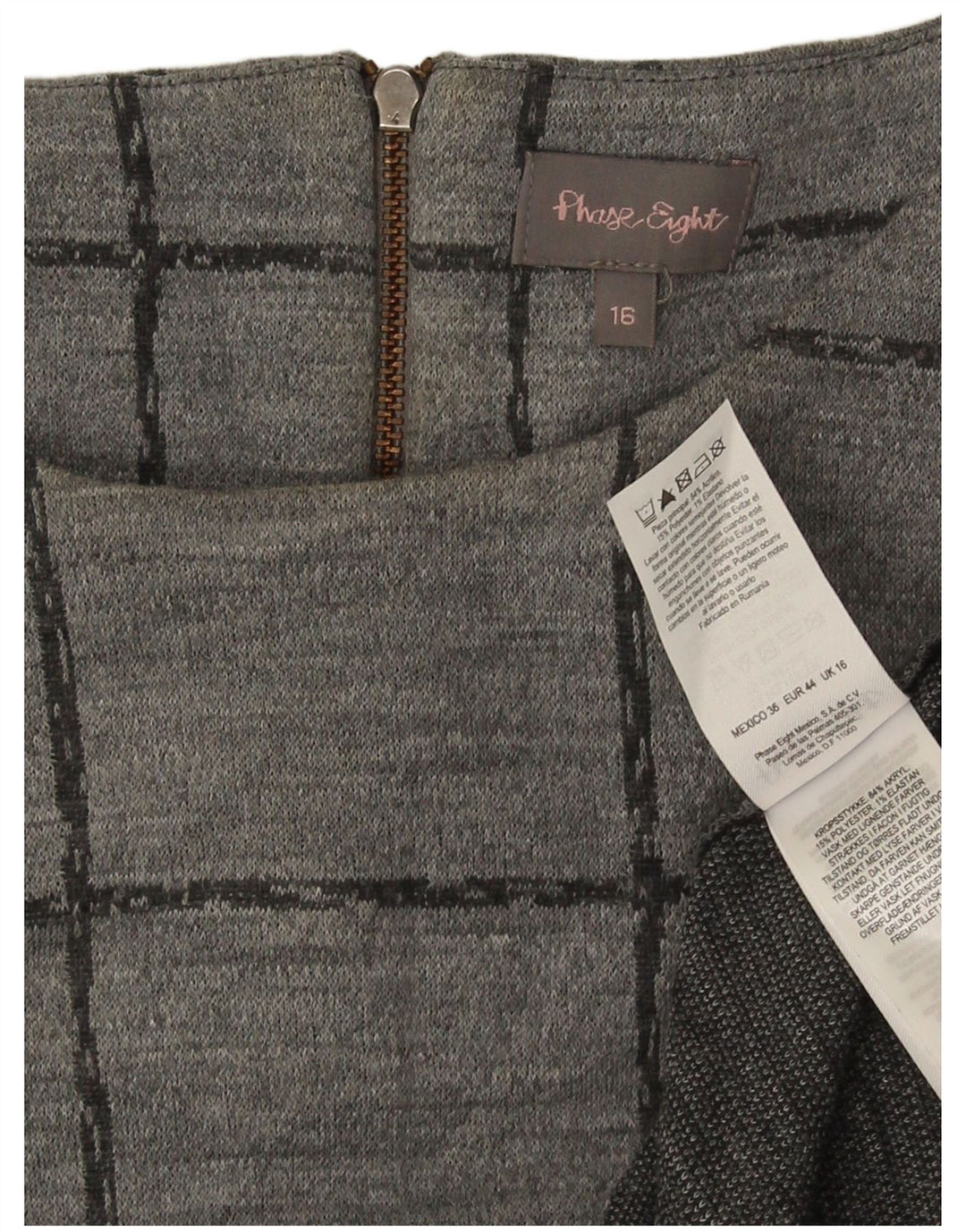 Phase Eight Damen-Etuikleid mit 3/4-Ärmeln, Gr. 46, großes grau kariertes Acryl