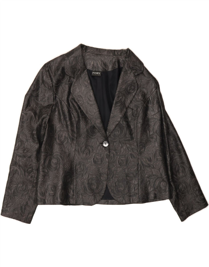 VINTAGE Womens 1 Button Blazer Jacket UK 16 Large Black Floral Rayon Vintage Vintage and Second-Hand Vintage from Messina Hembry 