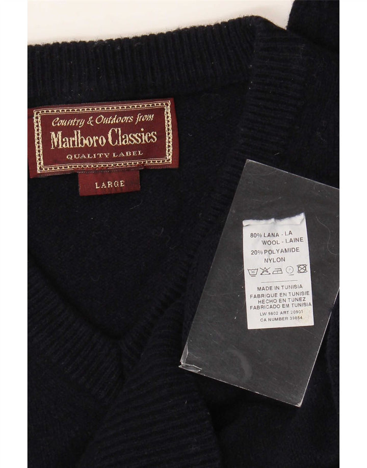 Marlboro Classics Herren-Pullover mit V-Ausschnitt, groß, marineblaue Wolle