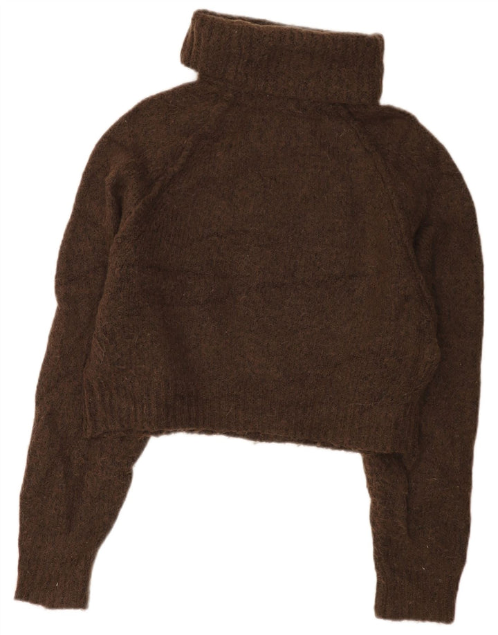 Zara Damen Crop Rollkragenpullover Pullover UK 14 Mittelbraunes Polyester