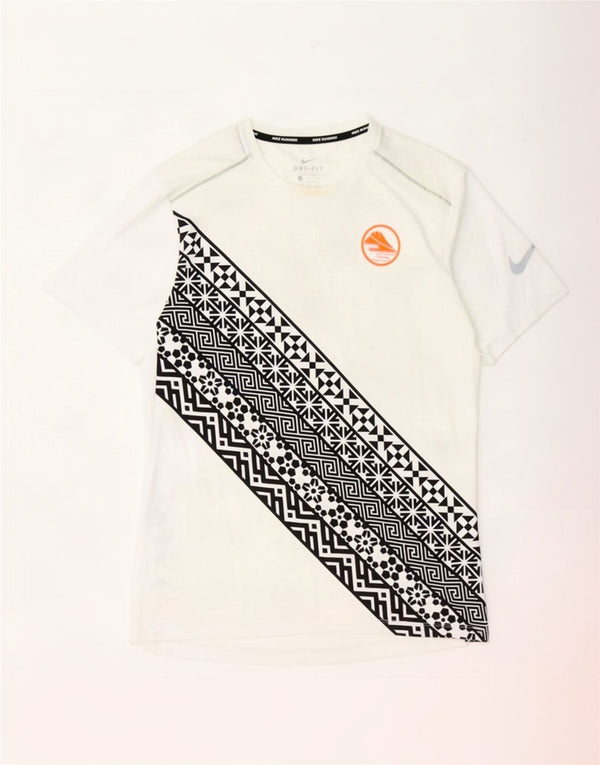 Nike Herren Dri Fit T-Shirt Top Small Weiß Geometrisch Polyester