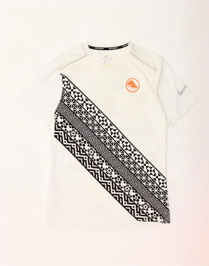 Nike Herren Dri Fit T-Shirt Top Small Weiß Geometrisch Polyester