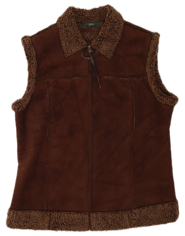 Marks & Spencer Sherpa-Gilet für Damen, UK 12, mittelbraun, Polyester