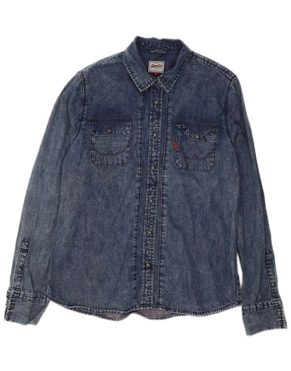 Superdry Damen Jeanshemd UK 18 XL Blaue Baumwolle