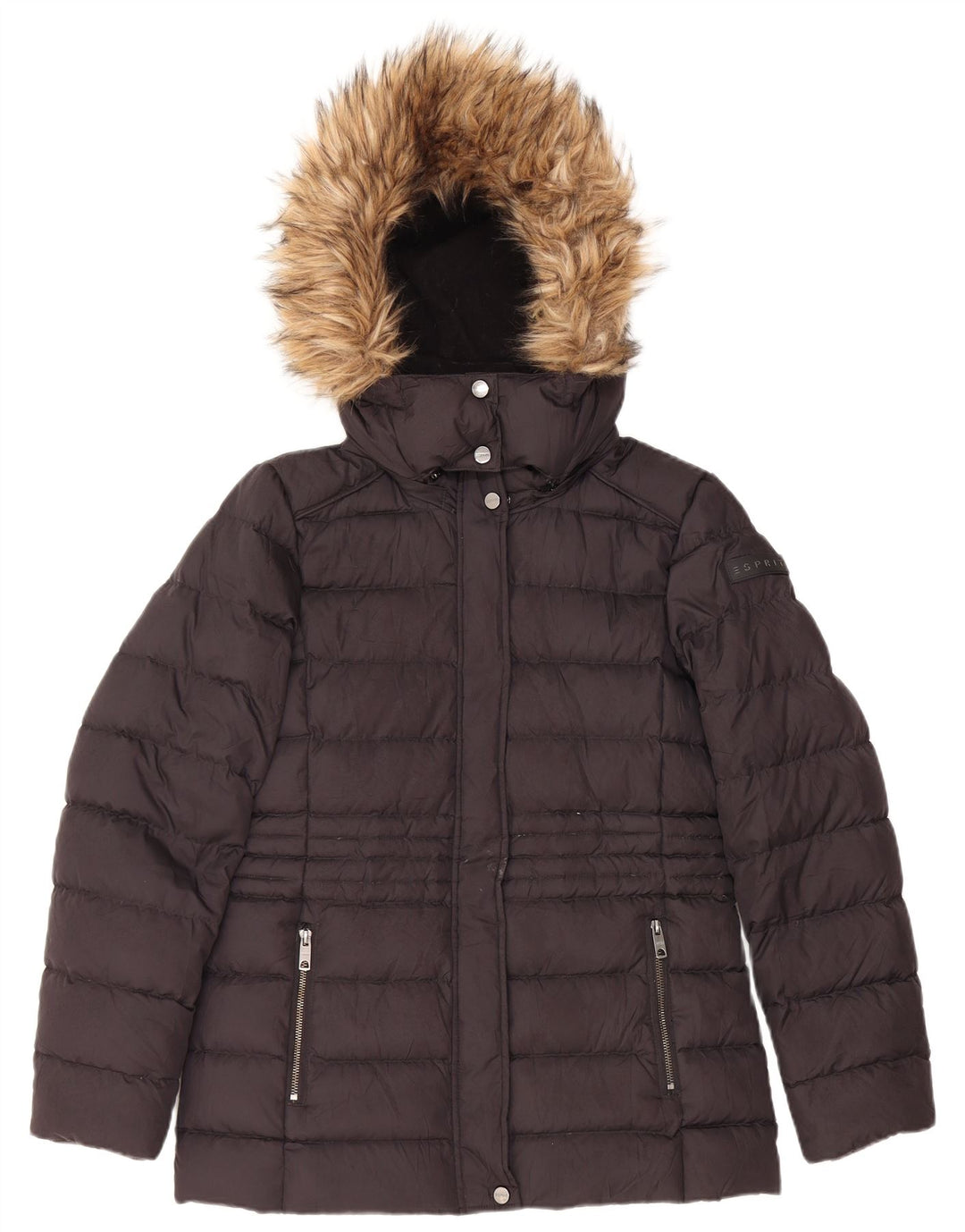 ESPRIT Wattierte Damenjacke mit Kapuze, UK 10, Größe S, Schwarz