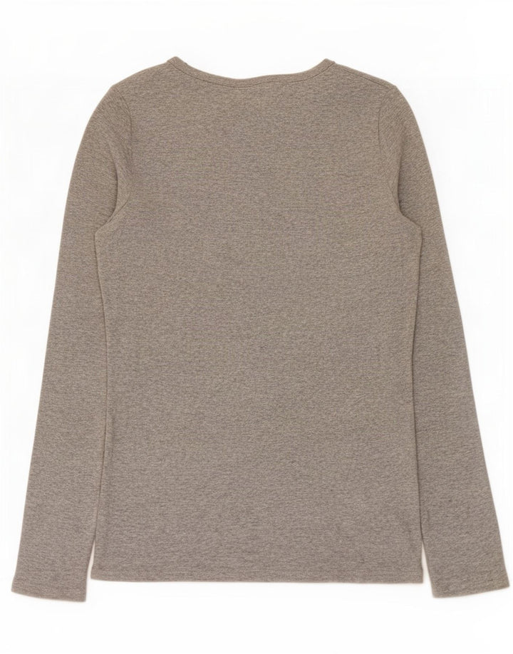Benetton Damen Top Langarm UK 12 Mittelgraue Baumwolle