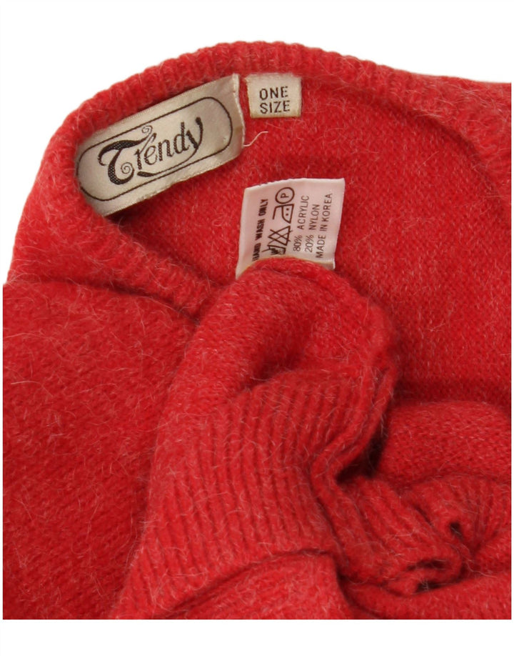 Vintage Damen Pullover mit Rundhalsausschnitt, Einheitsgröße, rotes Acryl