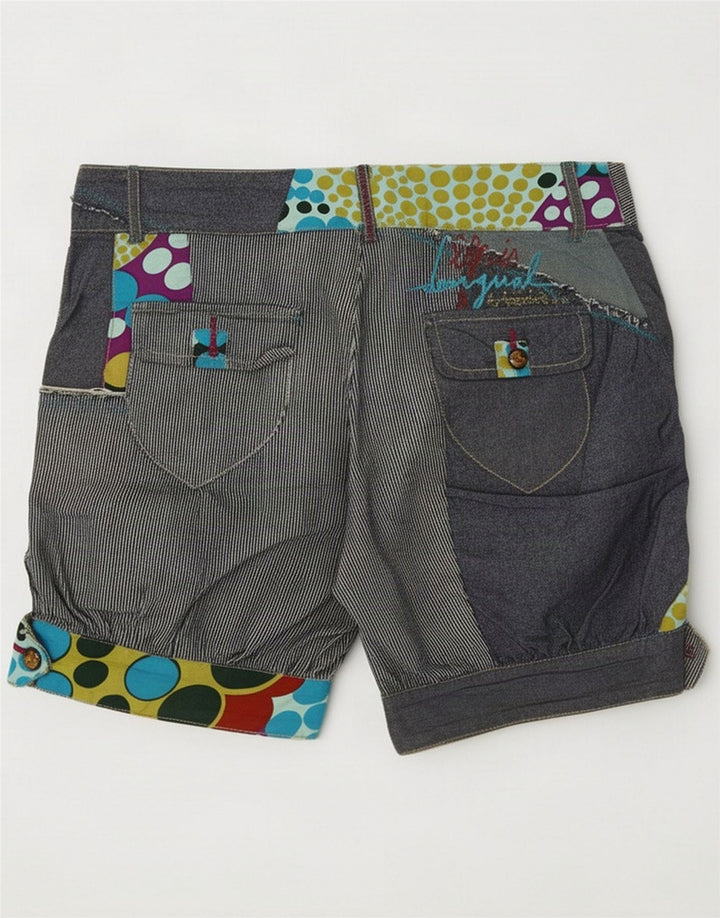Desigual Damen Regular Shorts EU 36 Small W28 Marineblau Patchwork Baumwolle