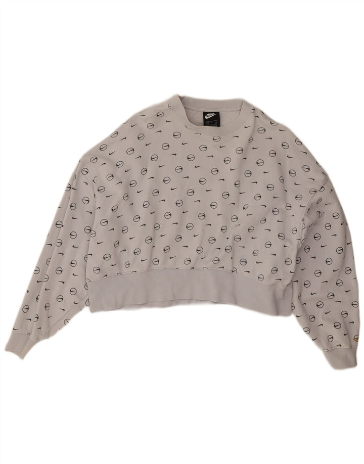 Nike Womens Oversized Crop Graphic Sweatshirt Pullover UK 10 Small Grau