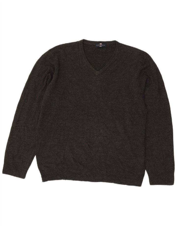 Marks & Spencer Herren Blue Harbor V-Ausschnitt Pullover Pullover Large Grau Acryl