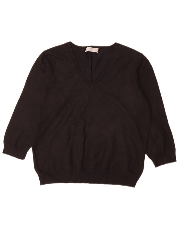 Marks & Spencer Damen-Pullover mit 3/4-Ärmeln und V-Ausschnitt, Gr. 18, XL, Schwarz