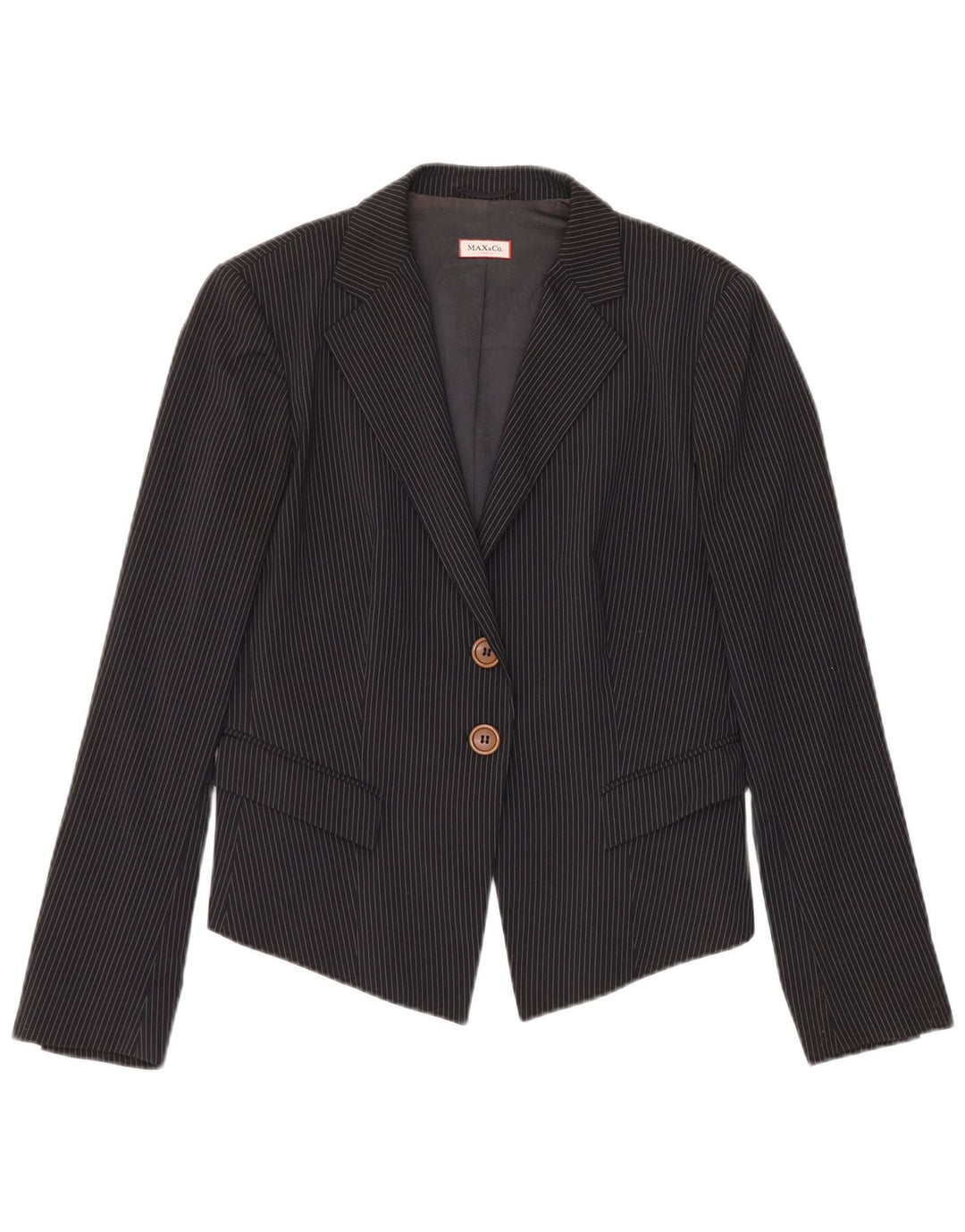 Max & Co. Damen-Blazerjacke mit 2 Knöpfen, Gr. 14, Größe L, Schwarz, Nadelstreifen