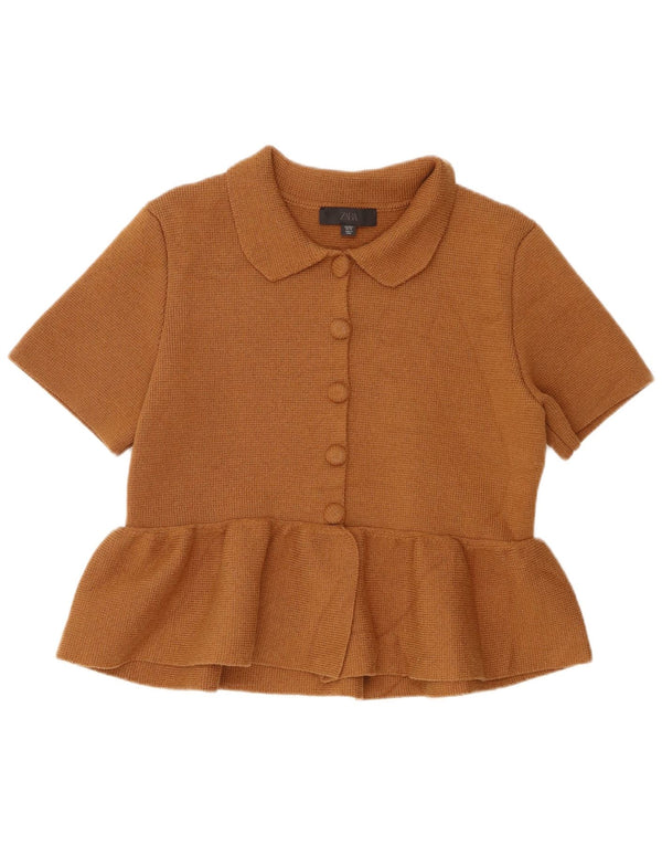 Zara Damen-Cardigan-Oberteil mit kurzen Ärmeln, Gr. 40, Größe L, Braun, Baumwolle