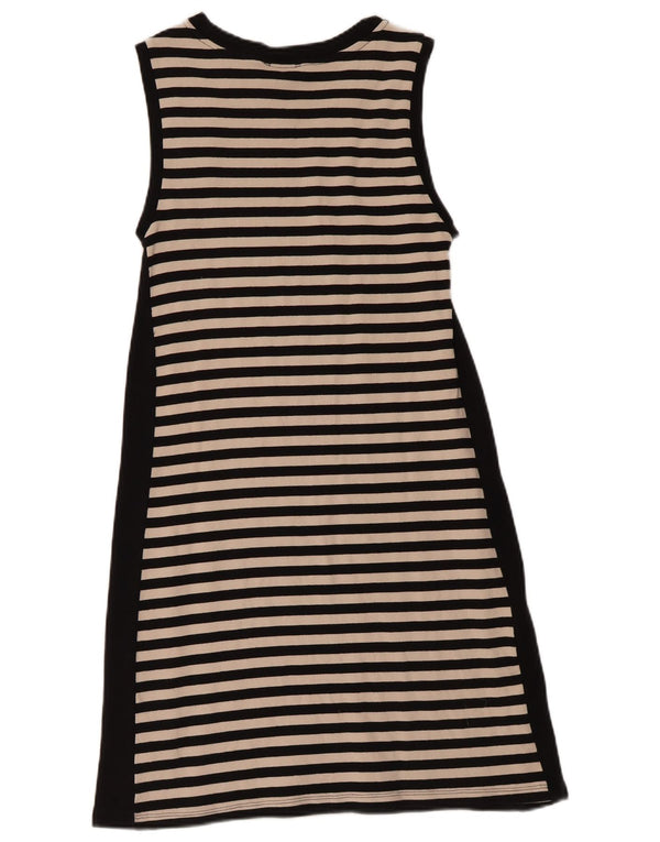 Calvin Klein Damen Graphic Ärmelloses T-Shirt-Kleid UK 4 XS Schwarz gestreift