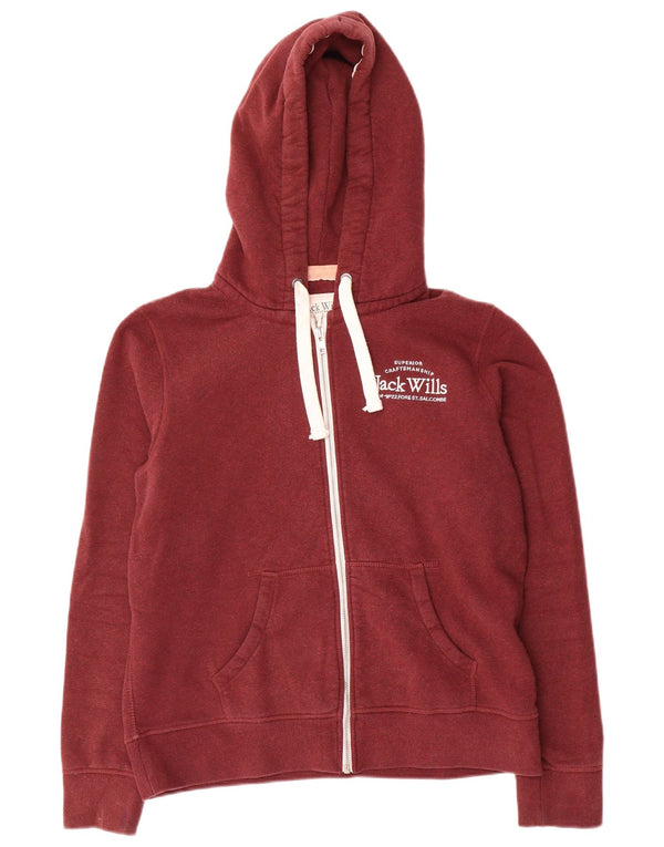 Jack Wills Damen-Kapuzenpullover mit Reißverschluss, UK 14, Größe L, Burgunderrot, Baumwolle