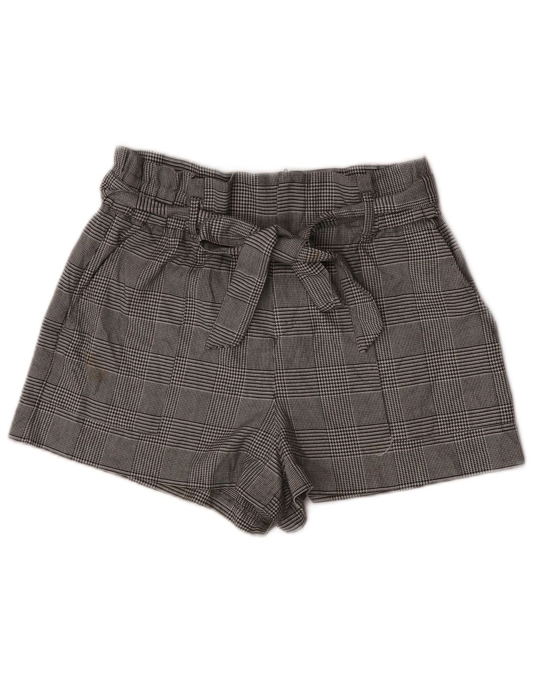 Zara Damen-Chinoshorts mit hoher Taille, Größe L, W30, graues Hahnentritt-Polyester