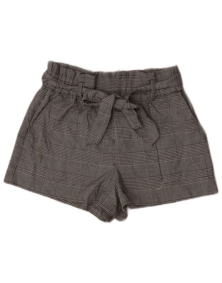 Zara Damen-Chinoshorts mit hoher Taille, Größe L, W30, graues Hahnentritt-Polyester