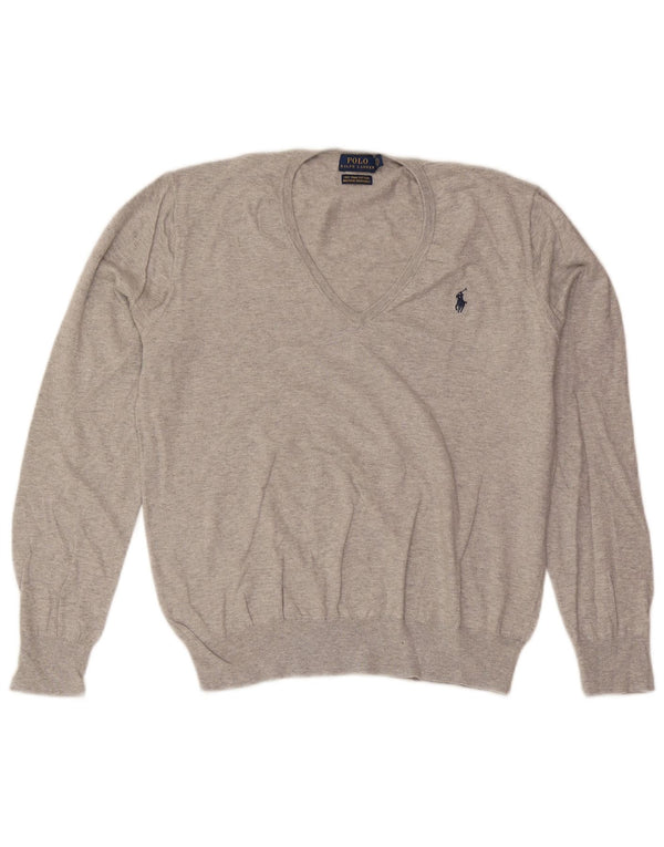 Polo Ralph Lauren Damen-Pullover mit V-Ausschnitt, UK 16, Größe L, Grau, Baumwolle