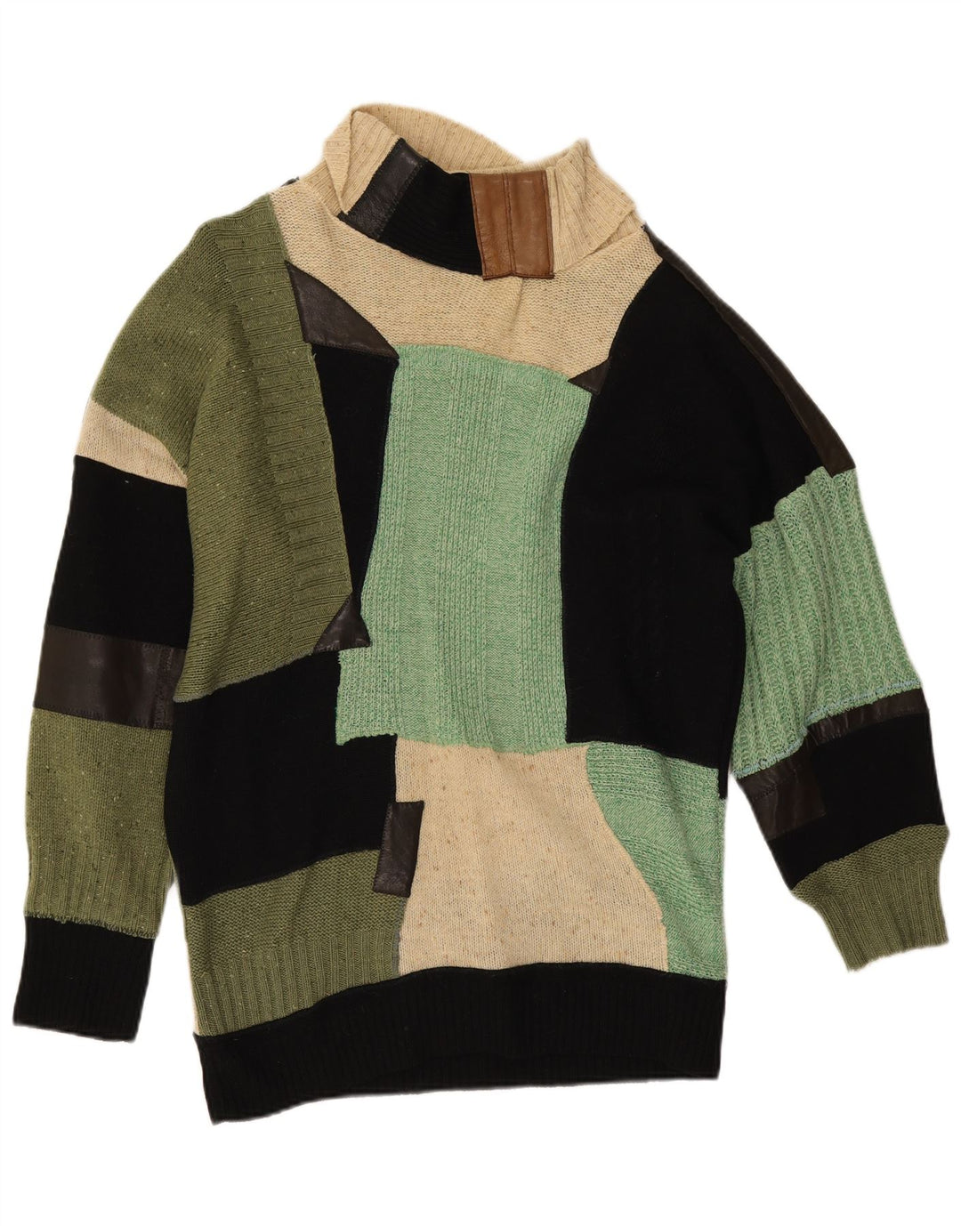 Vintage Damen Rollkragenpullover Pullover UK 14 Großes mehrfarbiges Patchwork