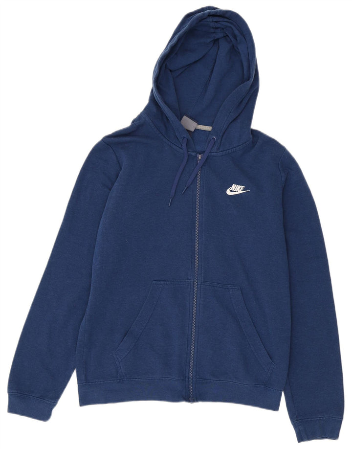 Nike Damen Zip Hoodie Pullover UK 14 Mittelblaue Baumwolle