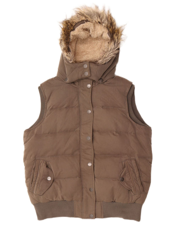 Fat Face wattierte Damen-Weste mit Kapuze, UK 14, Größe L, grau, Polyester