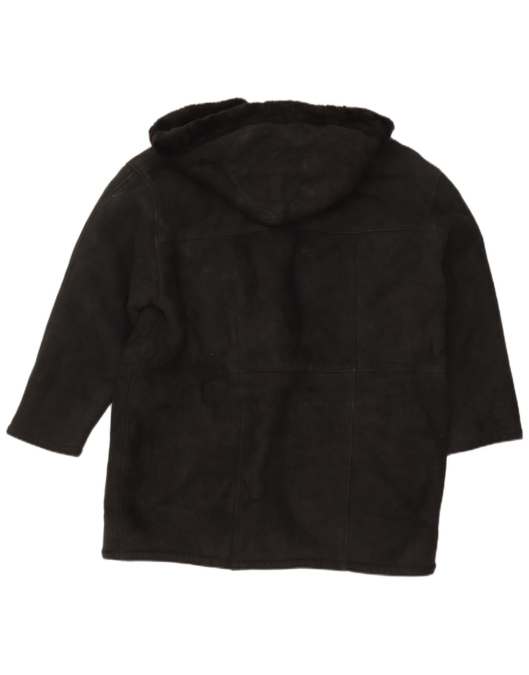 Vintage Damen-Kapuzenübergroßer Shearling-Mantel UK 16 Large Schwarz