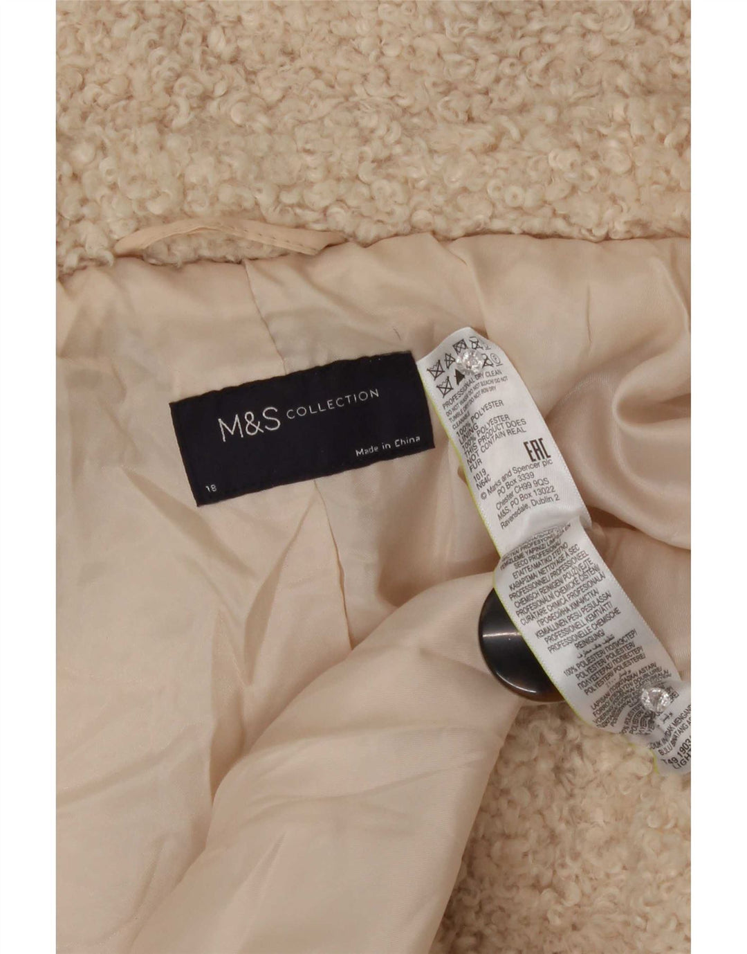 Marks & Spencer Damen-Oversize-Fleecejacke UK 18 XL Beige Polyester