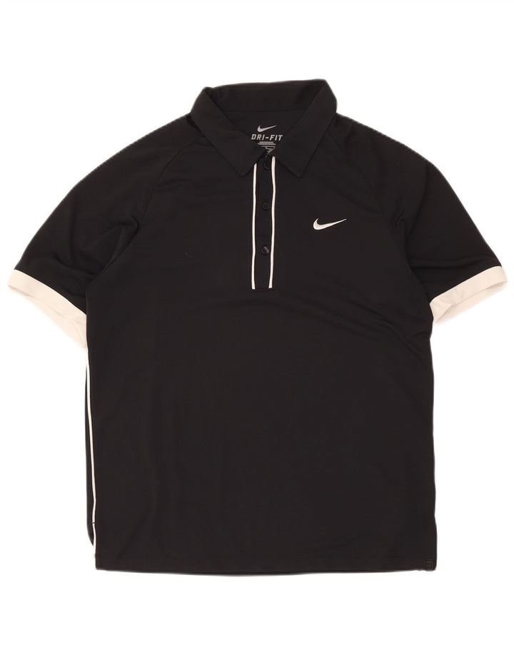 Nike Herren Dri Fit Poloshirt UK 38/40 Mittelschwarzes Colourblock-Polyester