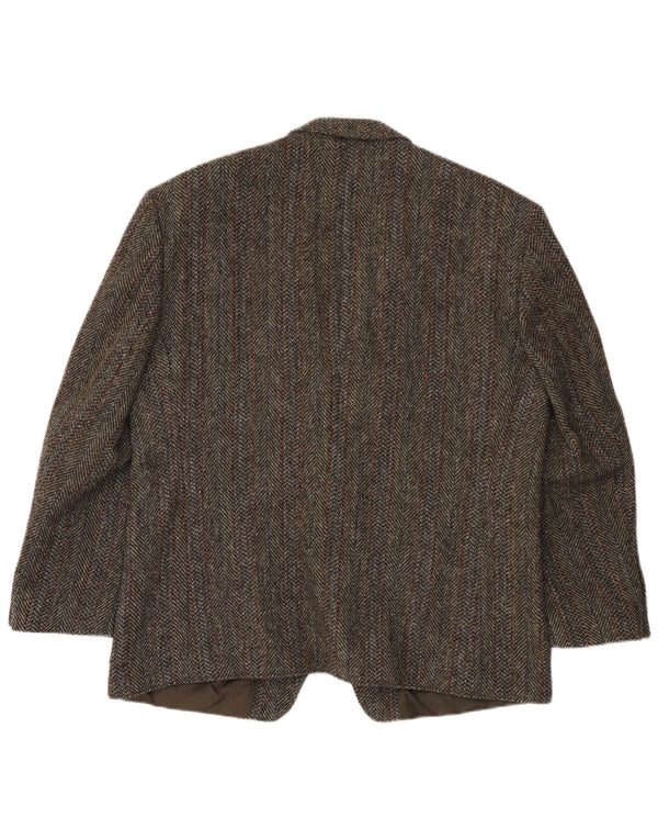 Harris Tweed Herren-Blazer mit 2 Knöpfen, UK 40, großes braunes Fischgrätenmuster