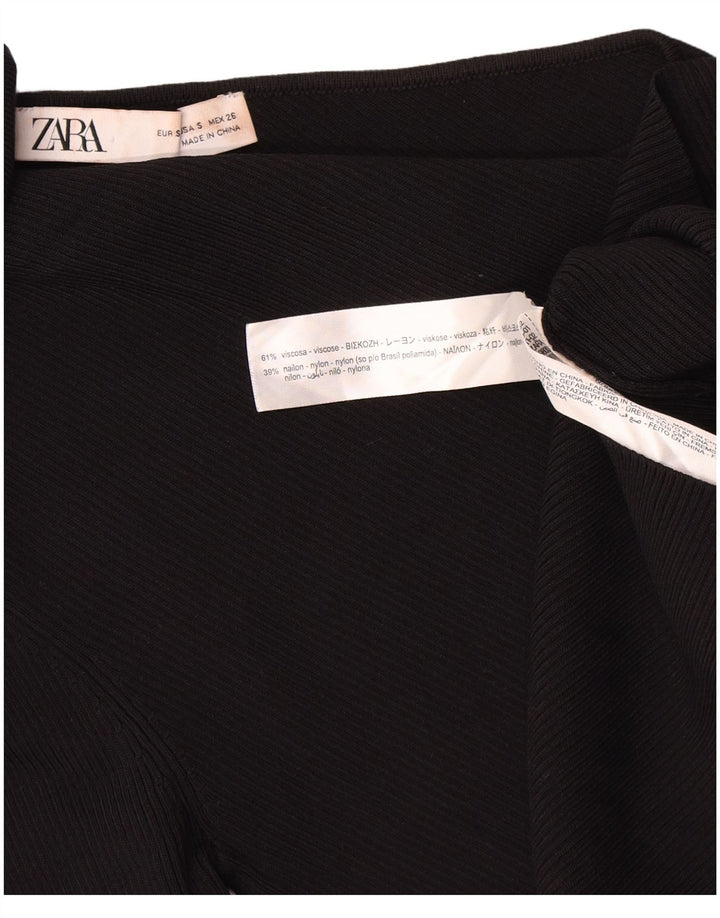 Zara Damen Crop Rollkragen One Shoulder Top UK 8 Small Schwarze Viskose
