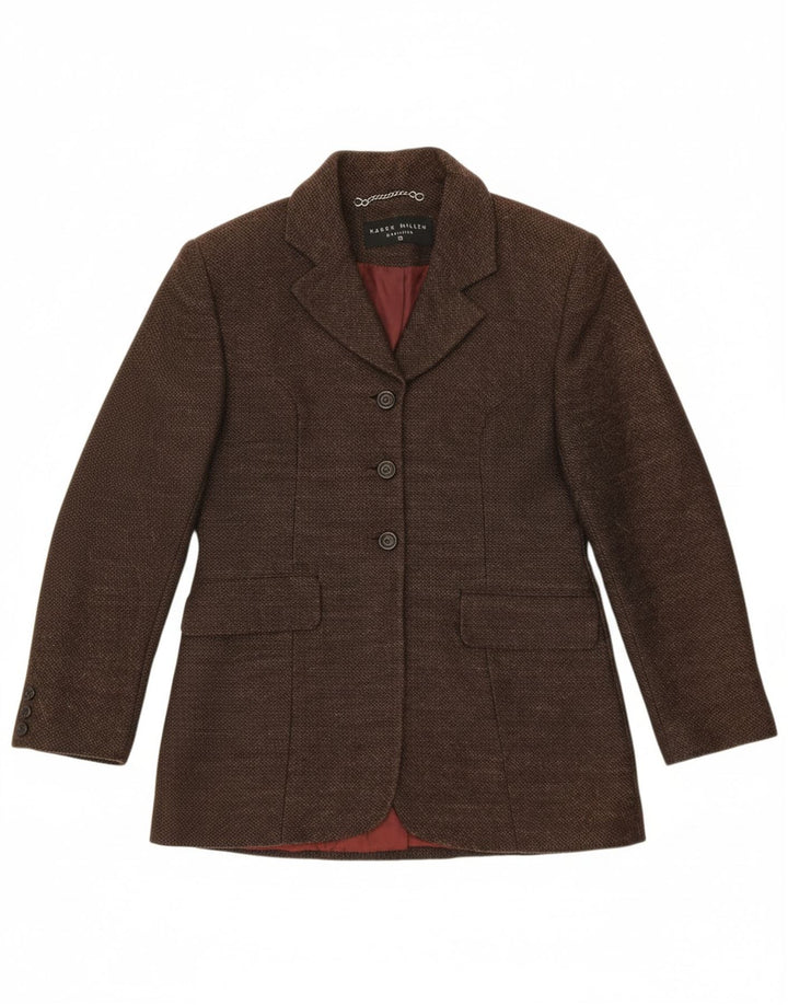 KAREN MILLEN Womens 3 Button Blazer Jacket UK 14 Medium Brown Wool