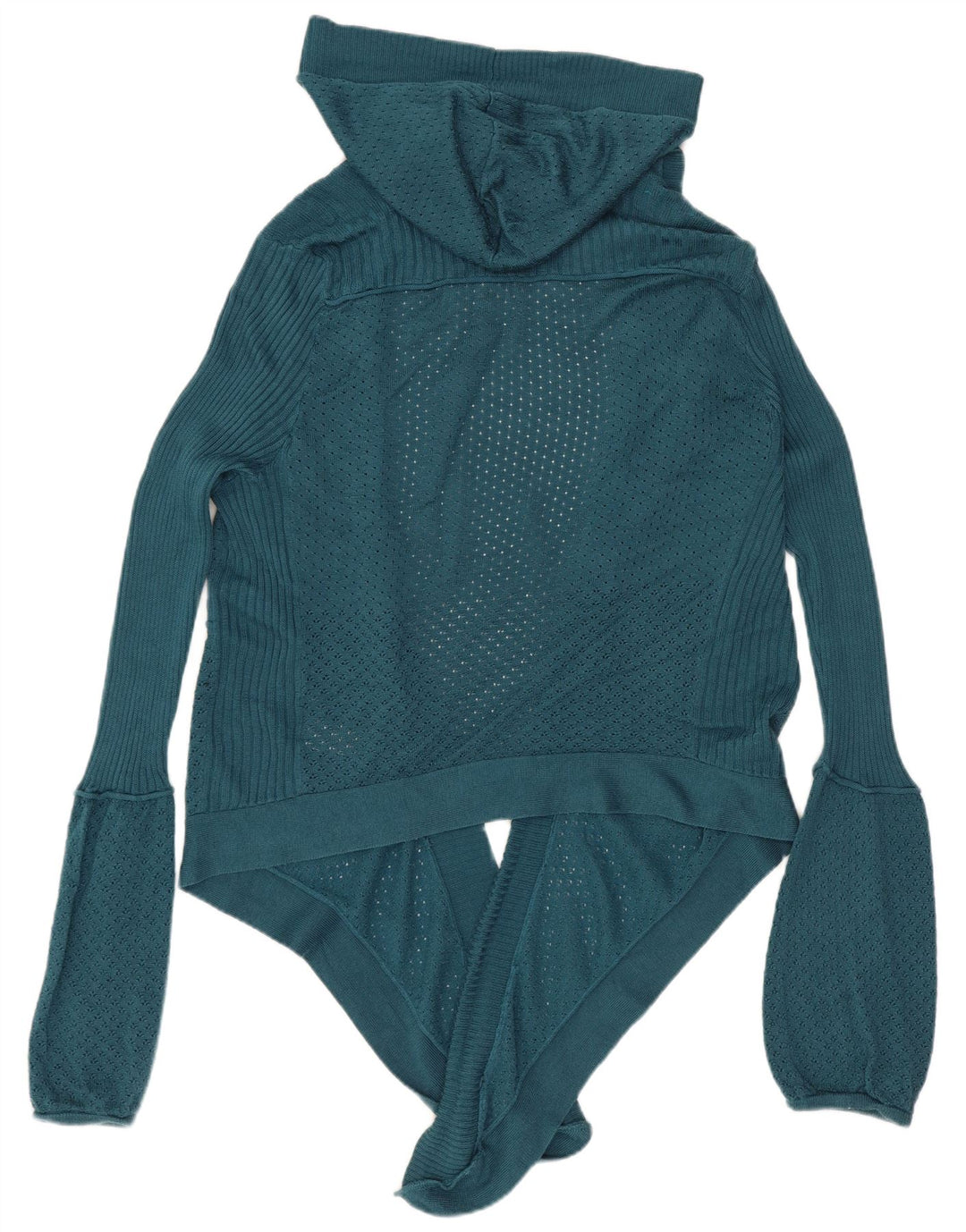 Dkny Womens Crop Hooded Open Cardigan Sweater UK 14 Mittelblaue Baumwolle