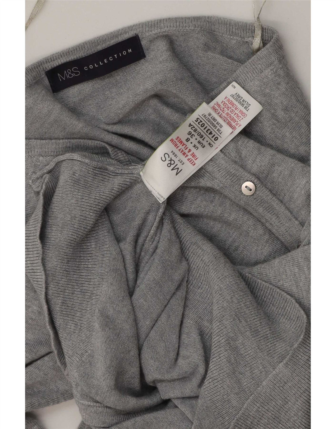 Marks & Spencer Damen-Strickjacke, Gr. 8, Größe S, grau gefleckte Viskose