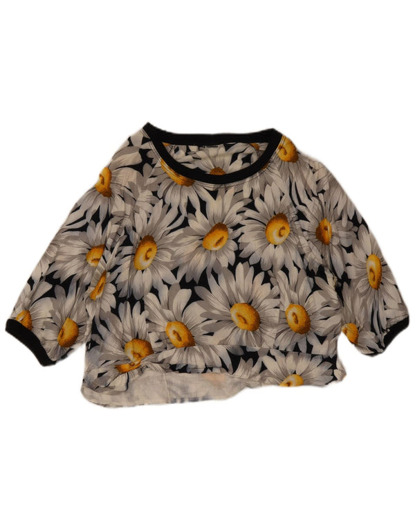 Vintage Damen Crop Top UK 12 Medium Marineblau Blumen