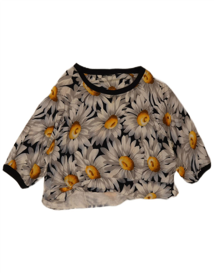Vintage Damen Crop Top UK 12 Medium Marineblau Blumen