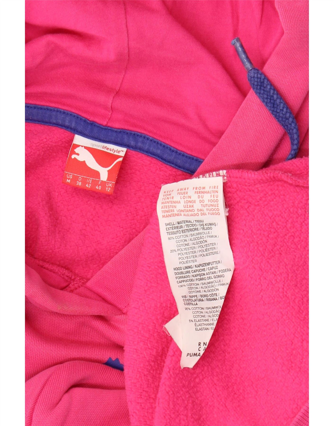 PUMA Damen Graphic Hoodie Pullover UK 12 Mittelrosa Baumwolle