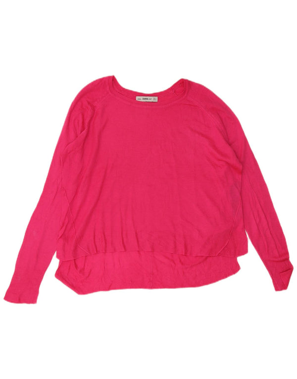Übergroßer Damen-Pullover mit U-Boot-Ausschnitt von Zara, Gr. 14, mittelrosa Viskose