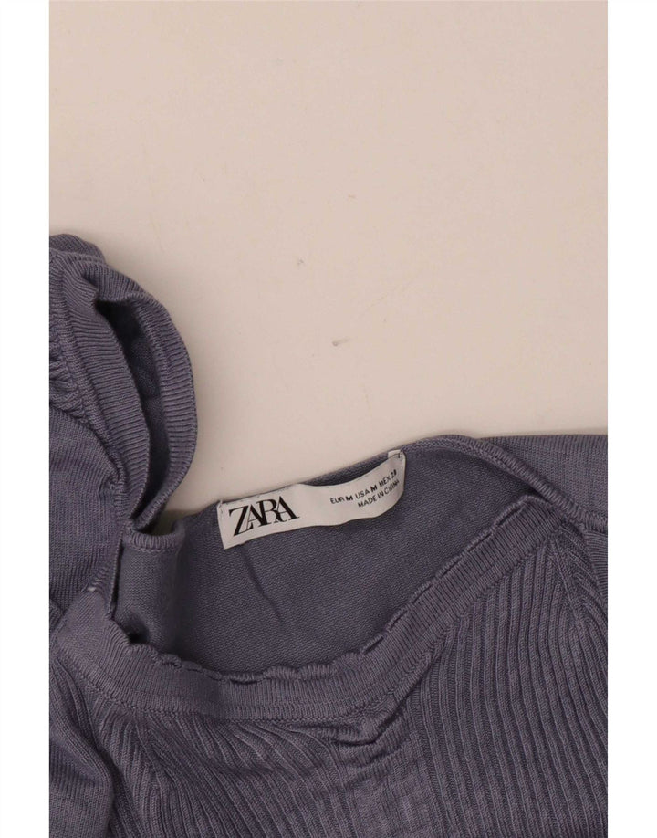Zara Damen Crop Top Langarm UK 12 Mittelblau