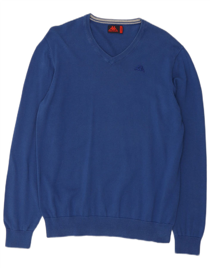 Kappa Herren-Pullover mit V-Ausschnitt, groß, aus blauer Baumwolle