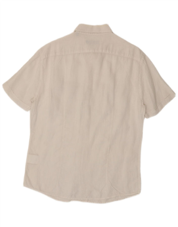Trussardi Herren-Kurzarmhemd, Größe 41, großes weißes Leinen
