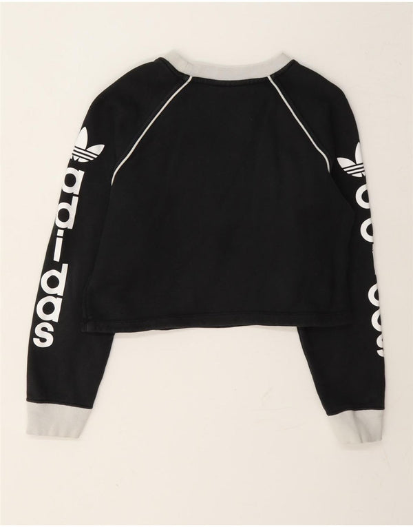 Adidas Damen Crop Graphic Sweatshirt Pullover UK 4 XS Grau Colourblock