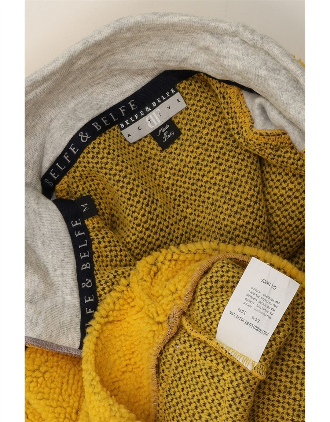 Belfe & Belfe Herren-Fleecepullover mit Reißverschluss am Hals, Mittelgelb, Farbblock