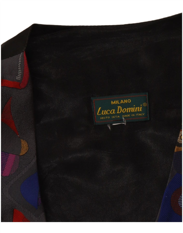 LUCA DOMINI Mens Abstract Pattern Waistcoat Large Multicoloured Silk