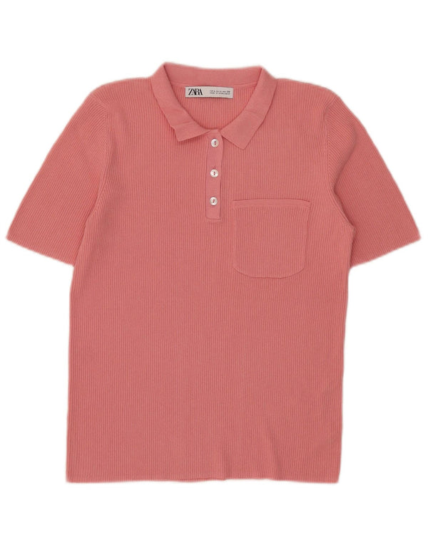 Zara Damen Poloshirt UK 14 Large Rosa Viskose
