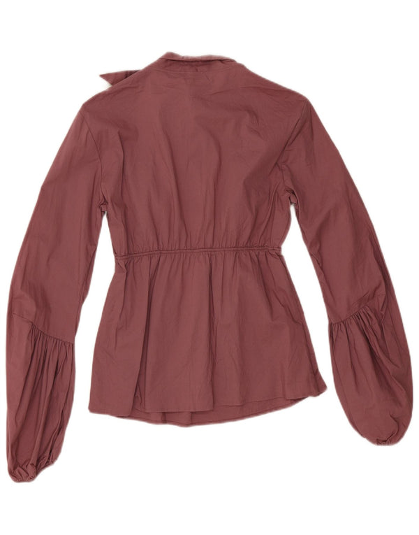 Benetton Damen-Langarmblusenoberteil mit Frontschnürung, Gr. 10, Rosa