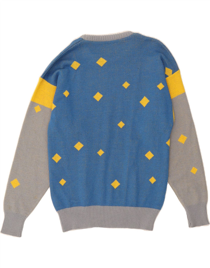 VINTAGE Mens Crew Neck Jumper Sweater US 40 Medium Blue Colourblock Wool Vintage Vintage and Second-Hand Vintage from Messina Hembry 