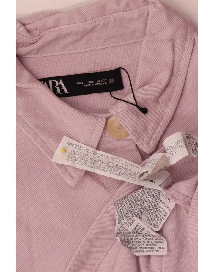 Zara Damen Crop Übergroße Jeansjacke UK 16 Große rosa Baumwolle