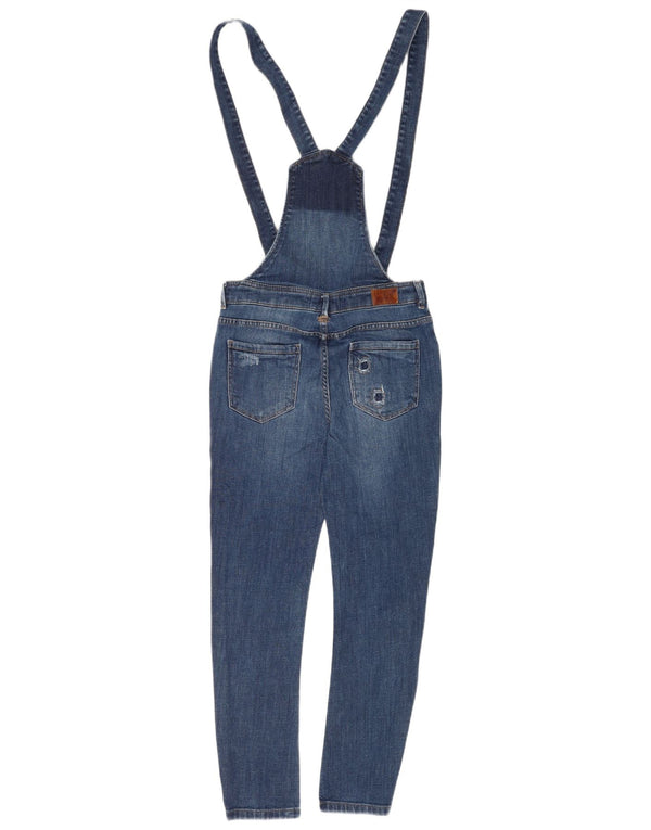 Zara Damen Distressed Dungarees Skinny Jeans XS W27 L26 Blau