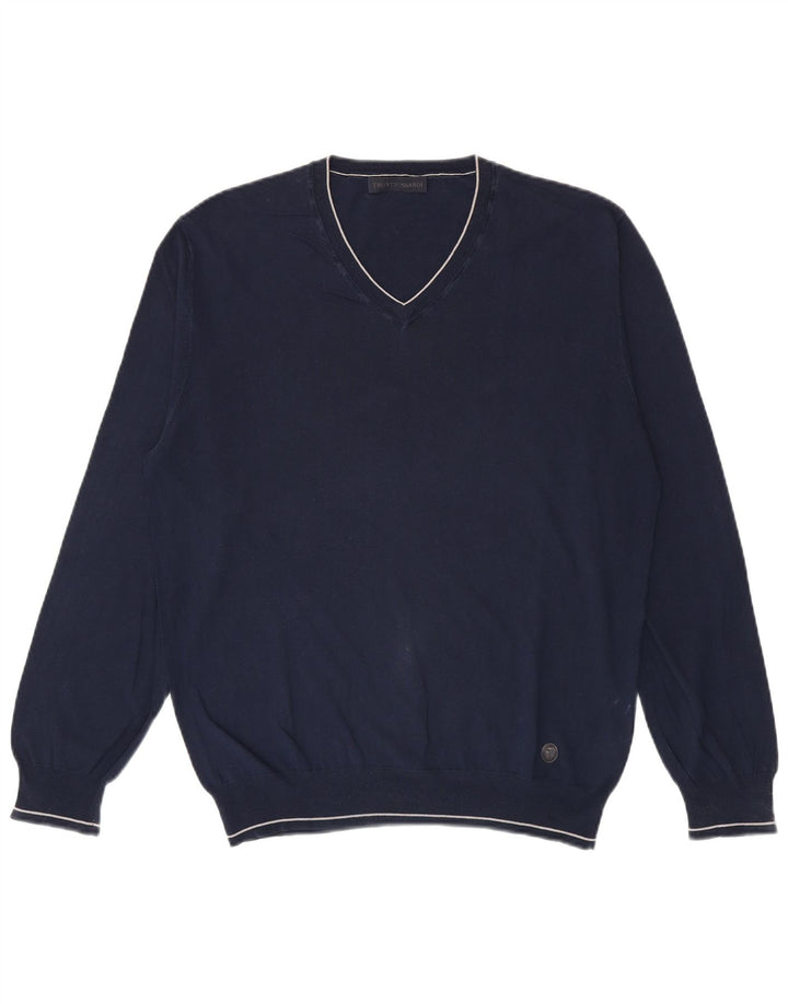 Trussardi Herren-Pullover mit V-Ausschnitt, Größe L, Marineblau
